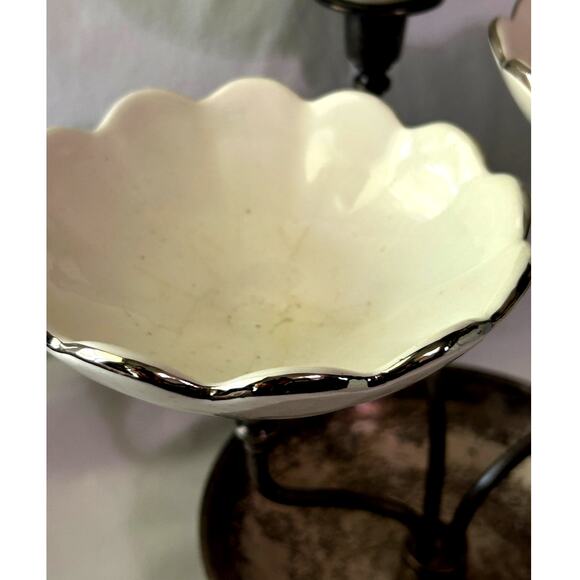 Rare-Cheshire Sterling Knob Candelabra-3 Tiers w/Silver Rim Porcelain Bowls - Picture 2 of 6